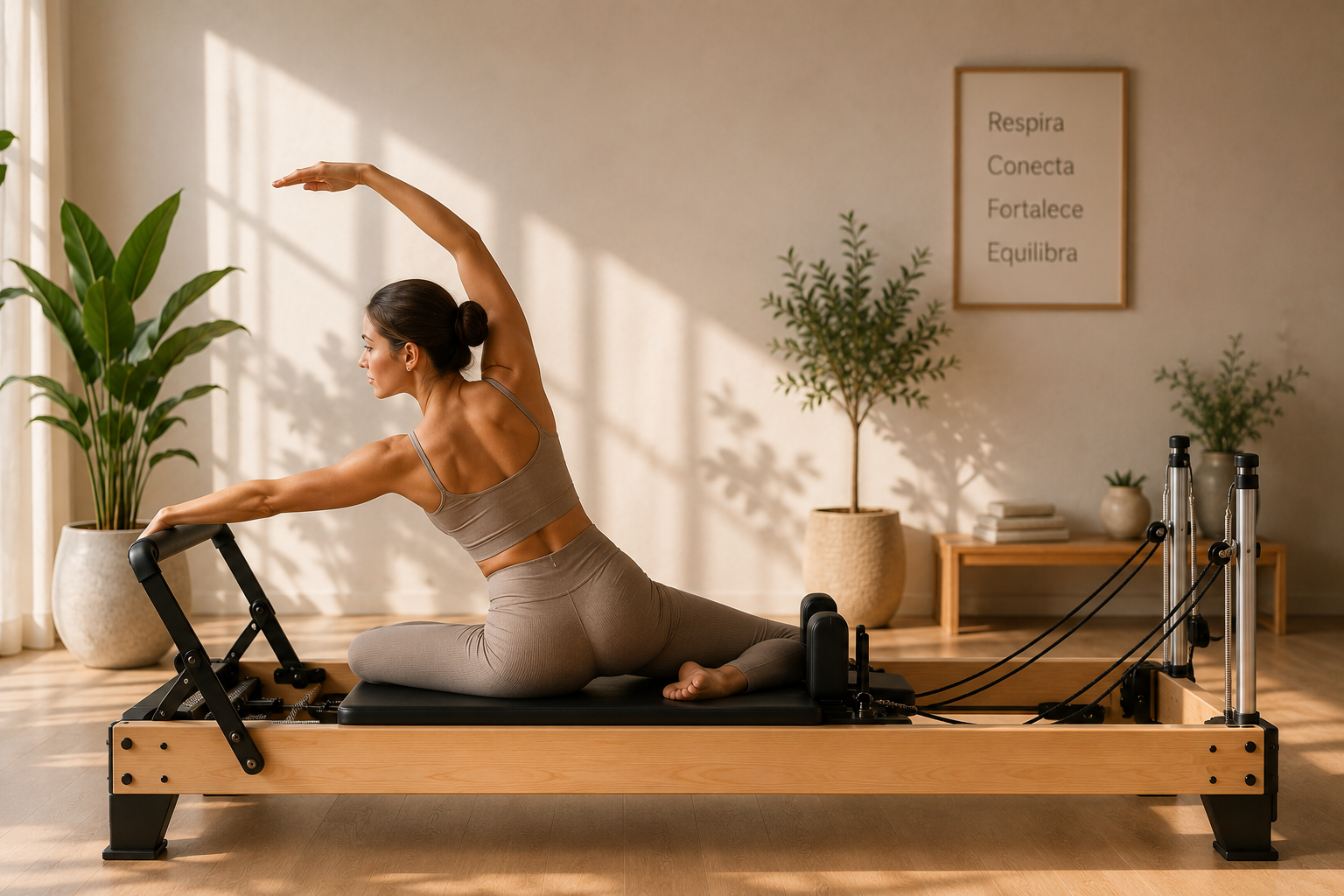 Persona practicando Pilates como rutina de movimiento consciente
