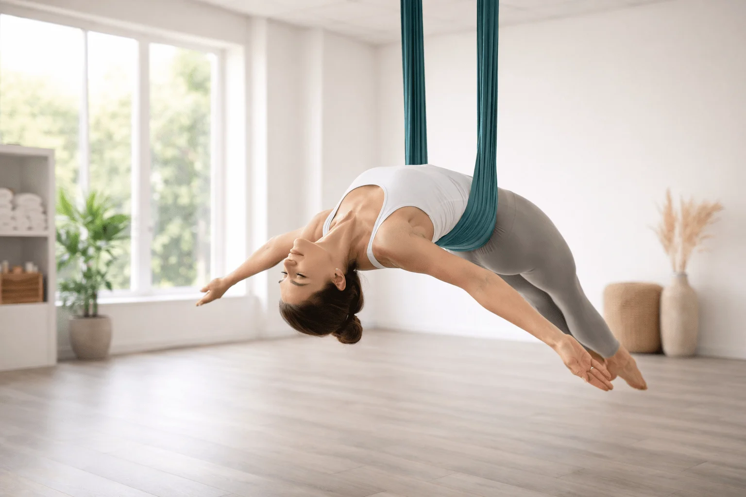 Práctica de Pilates aéreo con hamaca en Harmony Pilates